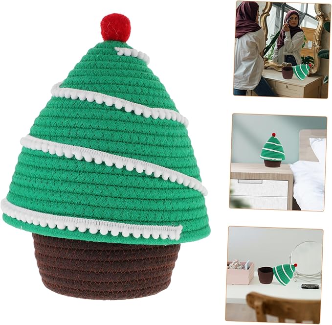 Christmas Tree Shaped Storage Basket Lid for Organizing Home Supplies Decorative Desktop Knitting and Cosmetic Organizer for Festive Decor and Everyday Use