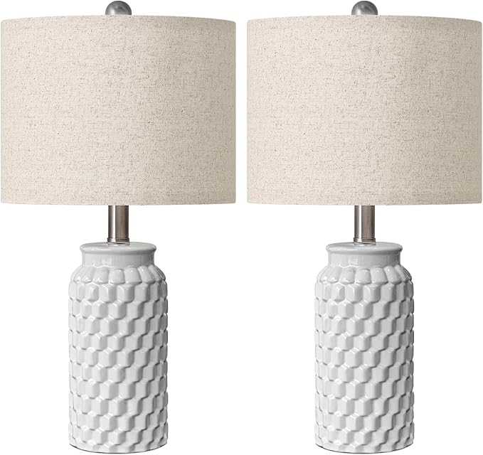 USumkky 20.5" White Modern Ceramic Bedside Lamp Set of 2 for Bedroom Decor Farmhouse Table Lamp for Living Room Office Dorm