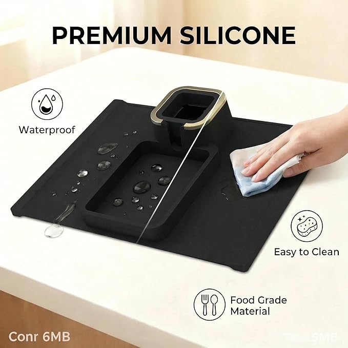 Luxury Silicone Couch Cup Holder Tray with Gold Trim, Anti-Spill Sofa Armrest Organizer, Weighted Non-Slip Recliner Tray Table for Drinks, Remote and Phone - Fits Most Couch Arms,Gift for family,Black