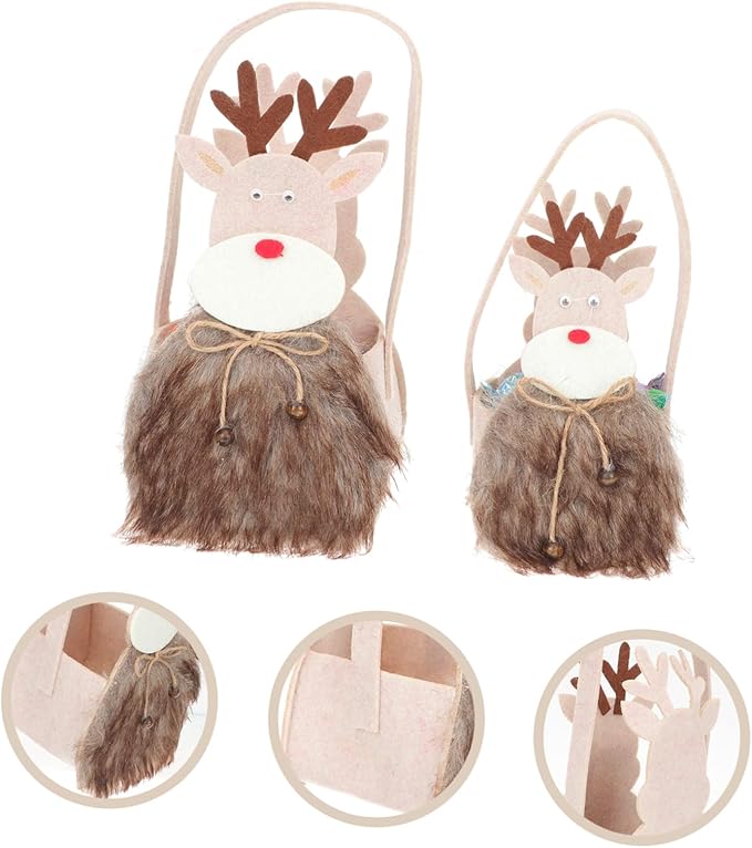 NOLITOY 2pcs Fawn Design Christmas Candy Holder Storage Bag Festive Xmas Treat Baskets for Party Favors Creative Wrapping and Holiday Decorations