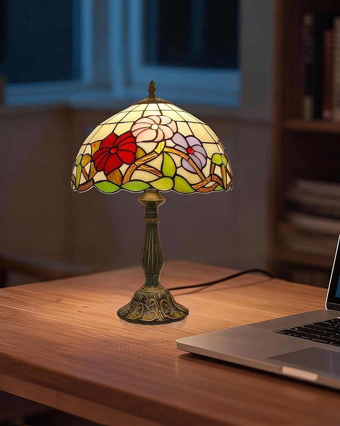 Tiffany Lamp Stained Glass lamp Bedside Table Lamps for Living Room Bedroom Dorm Kitchen Home Decor Festival Birthday Gift,12 inches Morning Glory (LED Bulb Included)