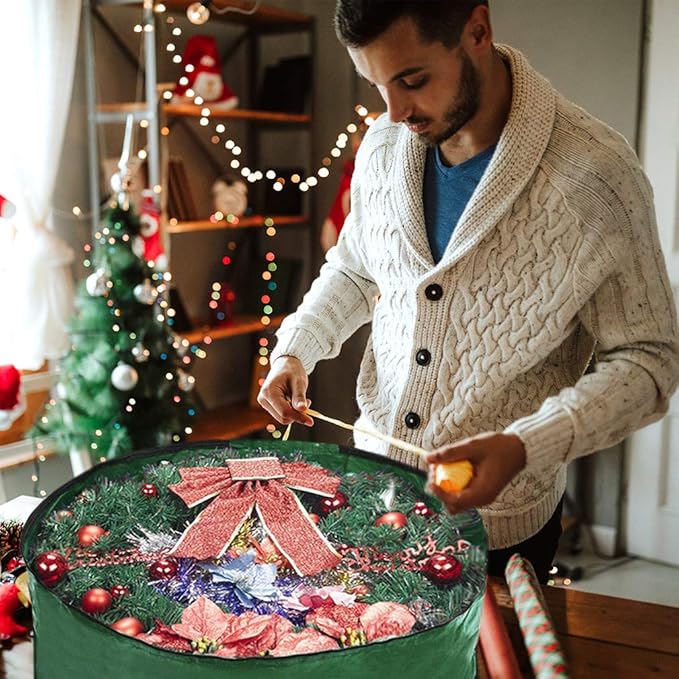 Propik Christmas Wreath Storage Bag 30" - Garland Holiday Container with Clear Window - Tear Resistant Fabric - 30" X 30" X 8" (Green)