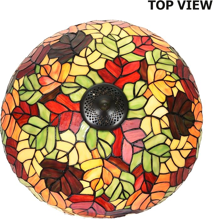 TL0032 Maple Leaves Tiffany Table Lamp Bedside Stained Glass Shade Reading Desk Light 16 x 24.25 Inches for Bedroom Living Room Home Office, LED Bulbs Included