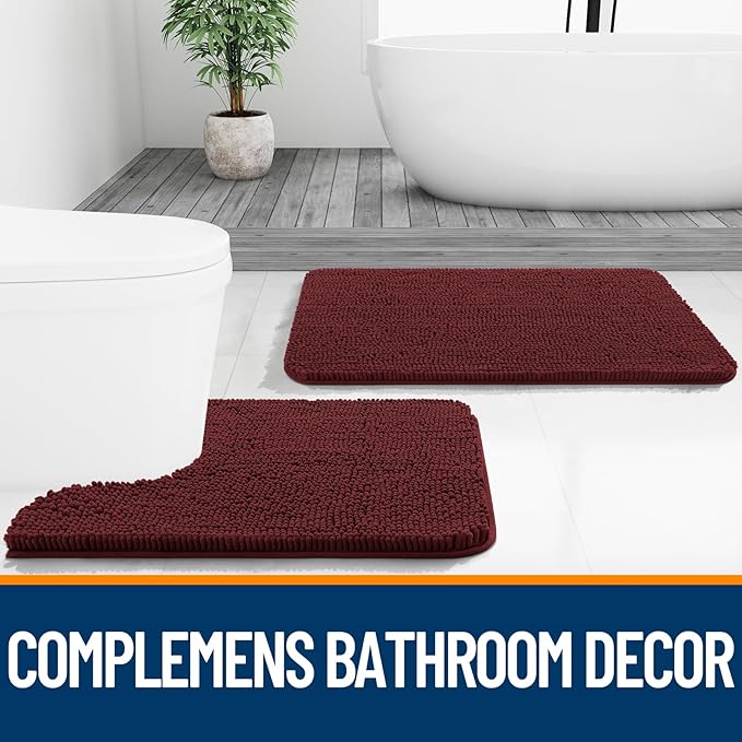 OLANLY Small Bathroom Rugs 24x16, Soft Absorbent Chenille Bath Rugs, Rubber Backing Quick Dry, Machine Washable Bath Mats for Bathroom Floor, Tub and Shower, Home Decor Accessories, Andorra Red-Brown