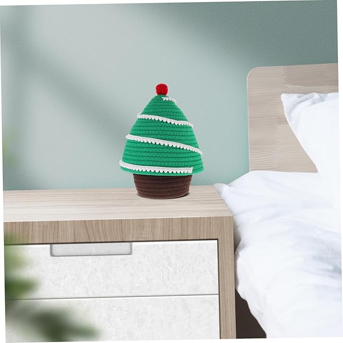 Unomor Christmas Tree Shaped Storage Basket Lid Decorative Desktop Organizer for Toys Snacks and Makeup Home Decor for Holiday Season