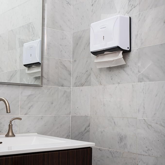 Mind Reader Paper Towel Dispenser, Tri-Fold Towel Holder, Restroom, Wall Mount, Bathroom, White