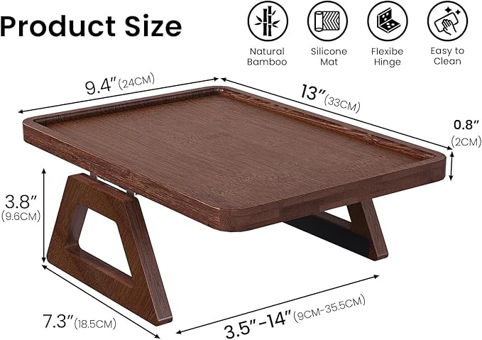 2 Pack Couch Arm Tray,Bamboo Folding Sofa Tray,Sofa Armrest Tray Clip-On Couch Desk for Drinks,Snacks,Phone,Remote Control(Brown)