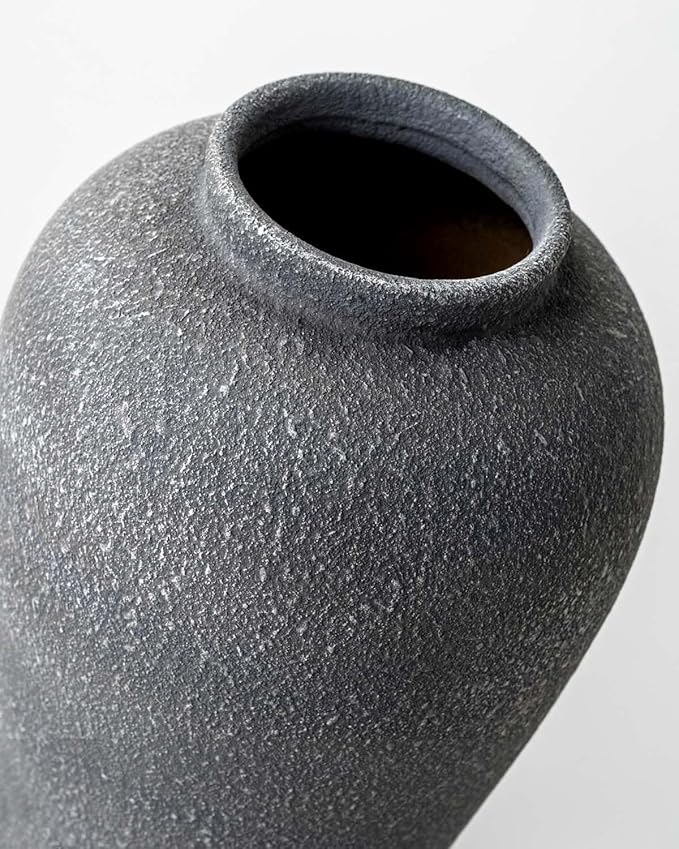 Large Ceramic Flower Vase 11 Inches, YBX Black Rustic Ceramic Vase, Decorative Farmhouse Tall Vase for Home Decor, Living Room, Bedroom, Centerpieces, Console, Wedding, Table Decorations, Black