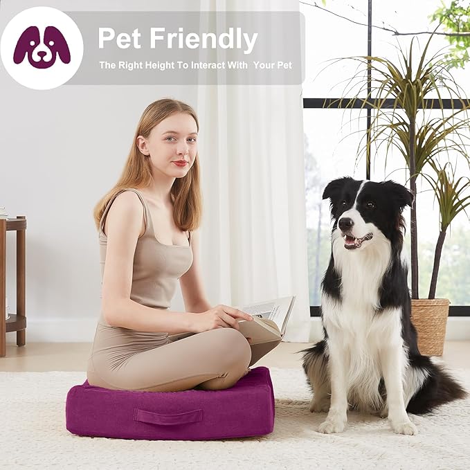 JKMAX 22 inches Floor Pillow for Adults - Large Meditation Cushion with Thick Foam - Premium Outdoor Square Floor Cushion Seat - Yoga Pillow for Sitting On Floor - Purple