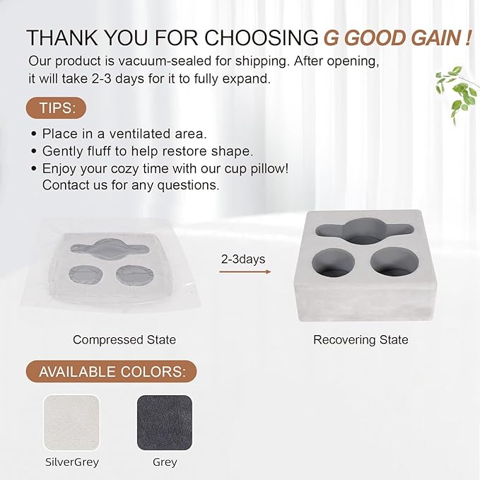 G GOOD GAIN Couch Cup Holder Pillow, Spill-Proof Sofa Drink Cup Holder & Multi-Use Organizer for Sofa, Bed, Car, Beach - Holds Mugs, Phone, Snacks, Remote Control, KeepTemp Design (LightGrey)