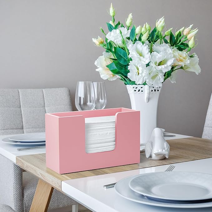 Paper Towel Dispenser Countertop, Wooden Bathroom Paper Towel Holder, Pink Napkin Holder for Kitchen, Countertop Multifold C-Fold, Z-Fold, Trifold Paper Hand Towel Dispenser for Bathroom Toilet