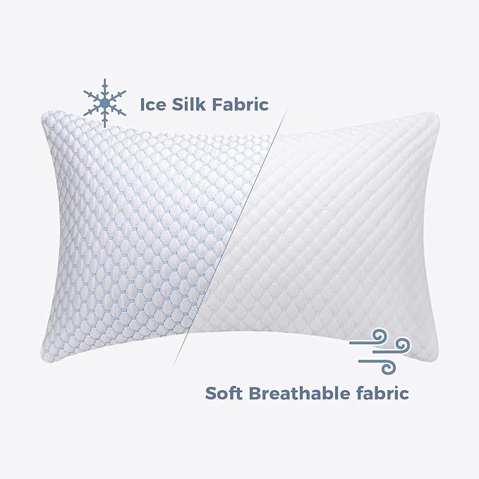 OSBED Cooling Adjustable Shredded Memory Foam Pillows Queen Size Set of 4 - Temperature-Regulating for All Sleepers with Dual Airflow Ventilation(CertiPUR-US & Hypoallergenic & Machine Washable)