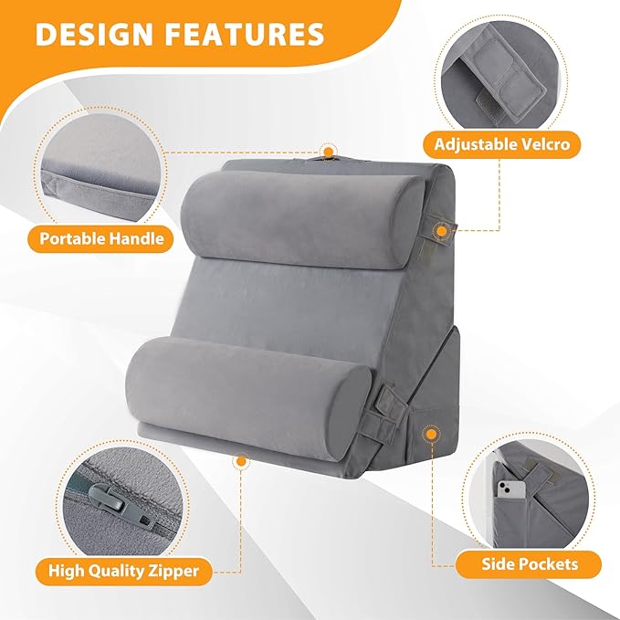 Ruqmuis 4PCS Wedge Pillow Set for After Surgery, Adjustable 9&12 Inch Bed Wedge Pillow for Sleeping, Incline Pillow Wedge for Headboard, Post Surgery, Acid Reflux, Neck&Back Support, Velvet