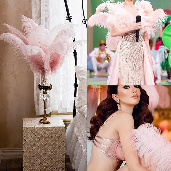 30pcs Light Pink Ostrich Feathers Natural Bulk 8-10inch(20-25cm) Vase Craft Wedding Home Party Centerpieces Christmas Day Decoration