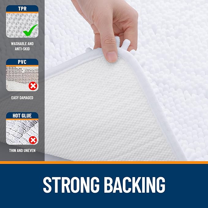 OLANLY Bathroom Rugs 36x24, Extra Soft Absorbent Chenille Bath Rugs, Rubber Backing Quick Dry, Machine Washable Bath Mats for Bathroom Floor, Tub and Shower, Home Decor Accessories, White