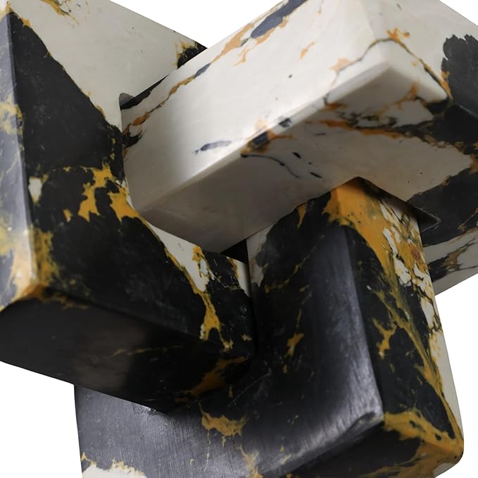 Geometric Home Decor Marble Sculpture for Living Room and Bathroom - Modern Glam Figurine Ornaments for Office Shelf Display - Modern Stone Accent for Coffee Table and Room Decor - 5", Black & White