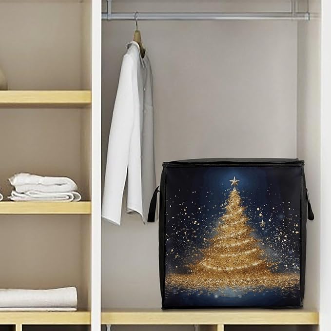 Golden Glitter Christmas Tree Storage Bag-Closet Organizers And Storages Containers Bins with Sturdy Zipper for Quilts Clothes Organization Space Saver