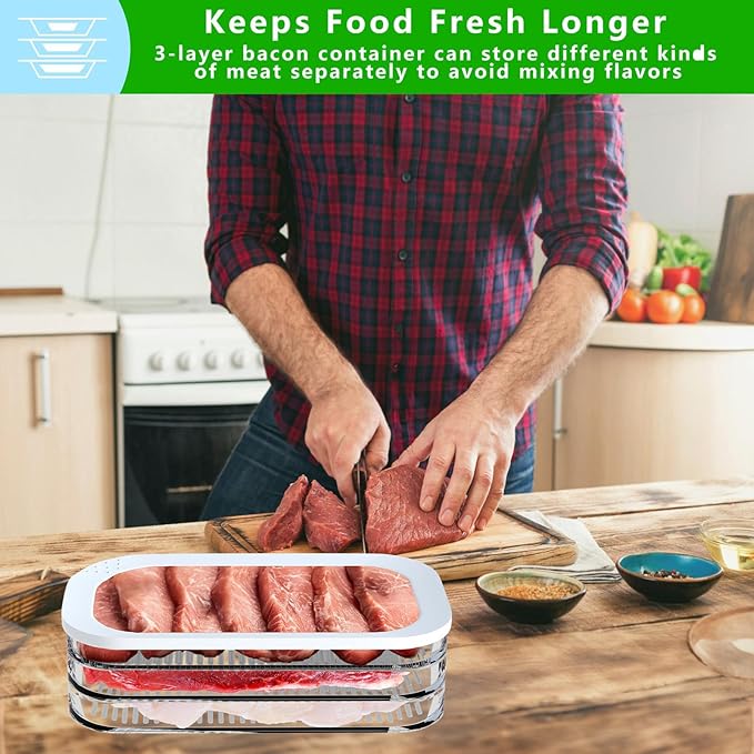 Deli Meat Container for Fridge with Airtight Lid, 3-Layer Lunch Meat Container for Fridge, Transparent Stackable Cold Cuts Storage Containers for Meats Cold Cuts Cheese, BPA Free, 18.6oz, 1Pack