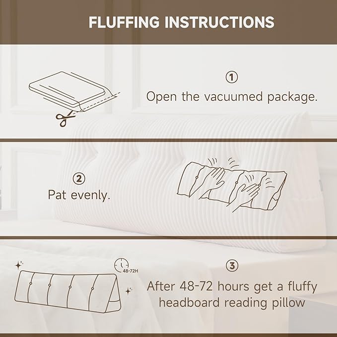 Z-hom Large Headboard Pillow King, NO ROLL Pillow, Wedge Pillow Headboard for Sitting Up in Bed, Backrest Support Triangular Cushion for Reading, Gap Pillow w/Removable Washable Cover,Cream