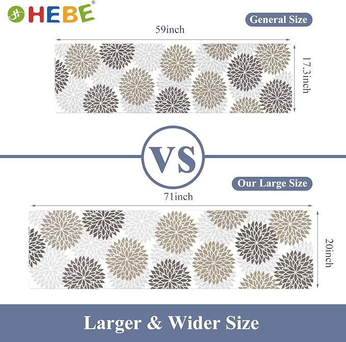 HEBE Kitchen Mat Cushioned Anti Fatigue 20"x71", Non Slip Kitchen Mats for Floor, Waterproof Ergonomic Comfort Standing Carpet Runner for Kitchen Sink, Home Office, Laundry Room