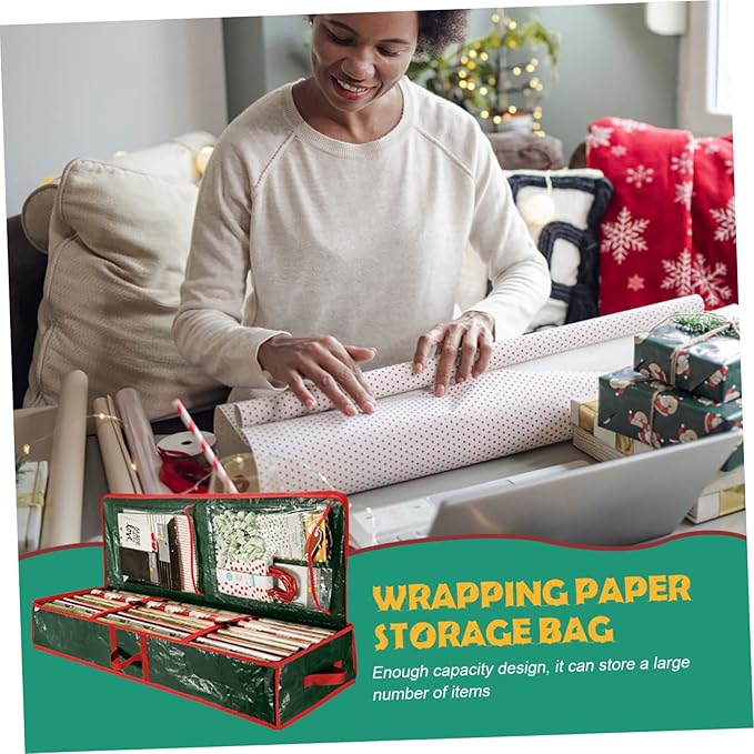 TIDTALEO Wrapping Paper Storage Organizer Bag for under Bed Wrap Container Multiple Pockets Lightweight and Home Supply for Holidays and Occasions