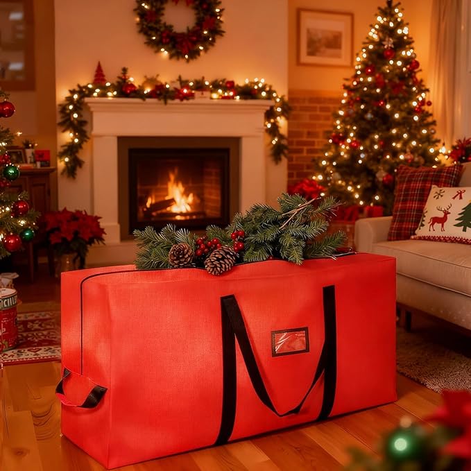 Heavy Duty Christmas Tree Storage Bag for Trees Up to 9ft β Waterproof, 600D Durable Zipper & Handles, Holiday Storage Solution (Red)