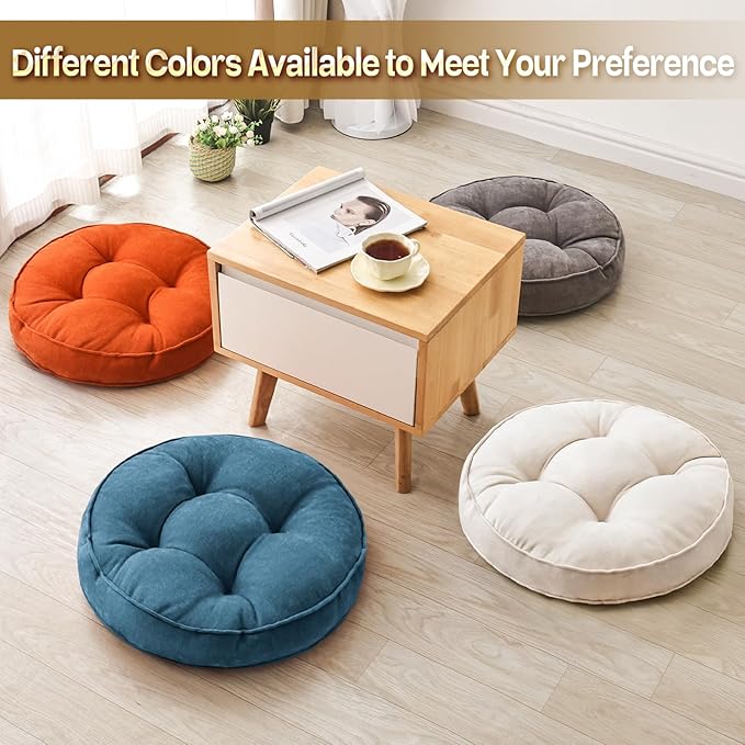 1 MIDDLE ONE Floor Pillow Set of 2, Memory Foam Floor Cushions for Adults, Large Meditation Pillow for Sitting, 22 x 22 Inches (Round | Navy)