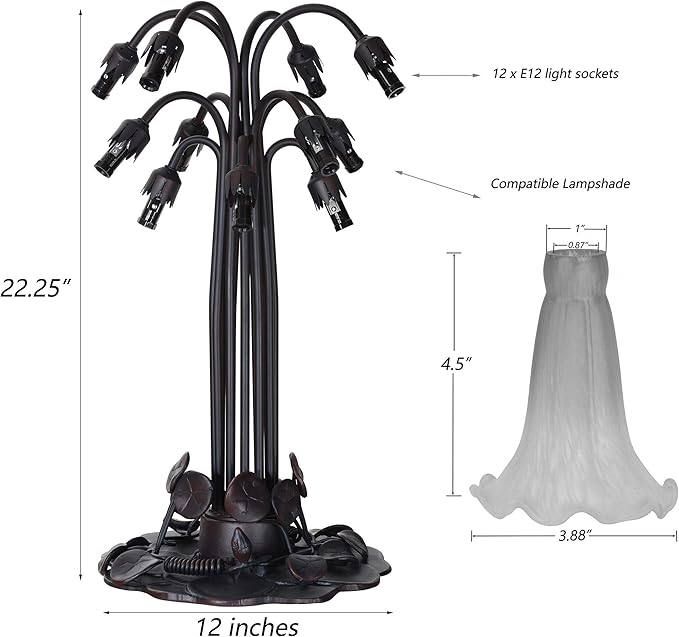 Bieye L10952 Lily Flower Blown Glass Accent Table Lamp for Living Room Bedroom Decoration Multicolor 12-Light
