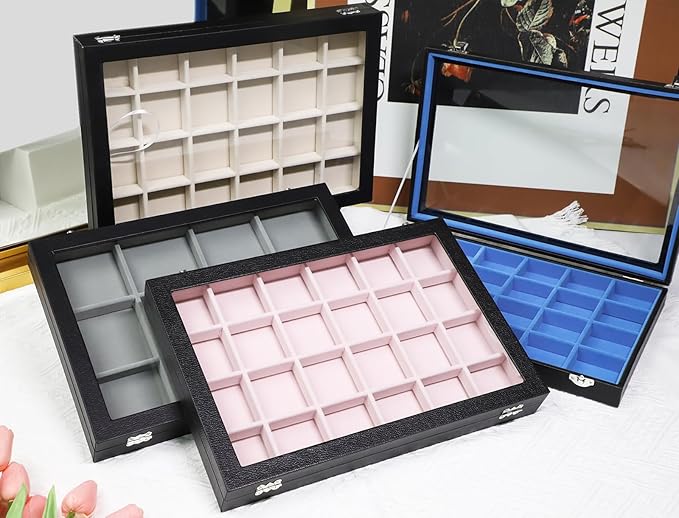 Stratalife Jewelry Holder Organizer Jewelry Drawer Organizer Earring Holder Jewelry Organizer Tray Earring Organizer for Women Girls Anti Tarnish Jewelry Box 30 Grid (Blue Black)