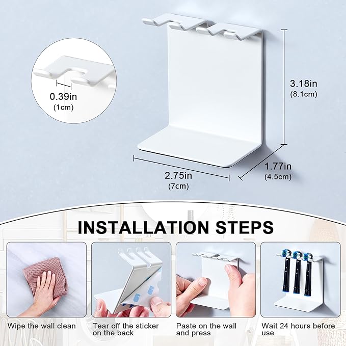Electric Toothbrush Head Holder, Tooth Brushing Holder, Wall Mounted Toothbrush Holders Shower Bathroom, Self Adhesive or Desktop Tooth Brush Holder Organiser (White, Small)