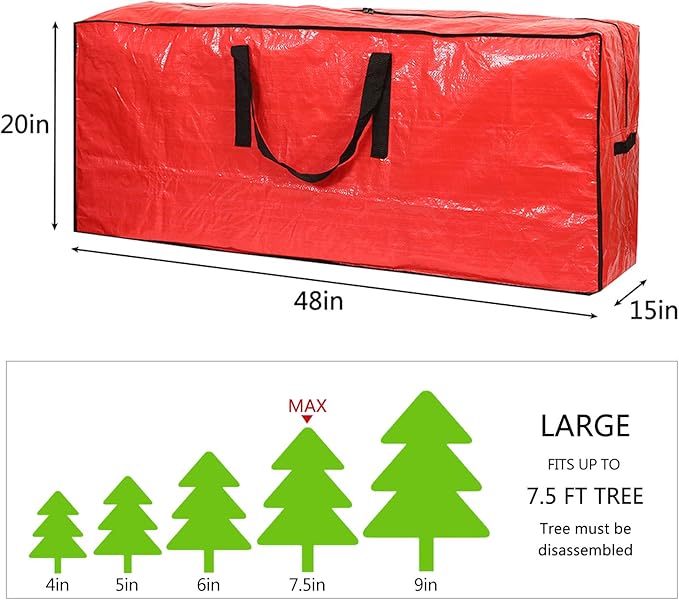 Sattiyrch Christmas Tree Storage Bag- 2 pack - Fits Up to 7.5ft Xmas Disassembled Trees with Durable Reinforced Handles & Dual Zipper -Waterproof Material Protects from Dust,Moisture(Red, 7.5ft)