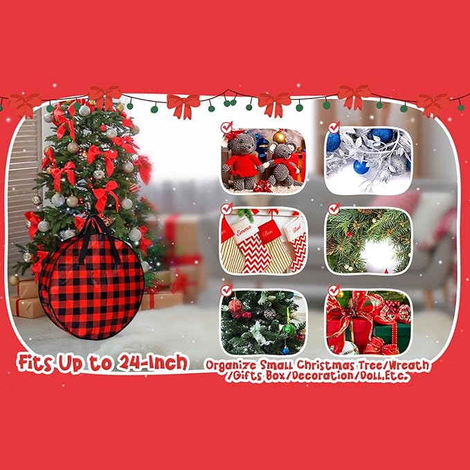 Wreath Storage Bag | Plaid Organizer,Zippered Wreath Container with Handle,for Home Dorm Basement Closet Garage College Attic Holiday Christmas