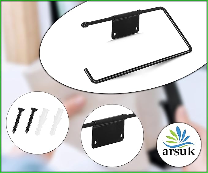 ARSUK Paper Towel Holder, Kitchen Towel Holder Under Cabinet Wall Mounted Stainless Steel 11.4 x 0.29 x 4.7 in (Black)