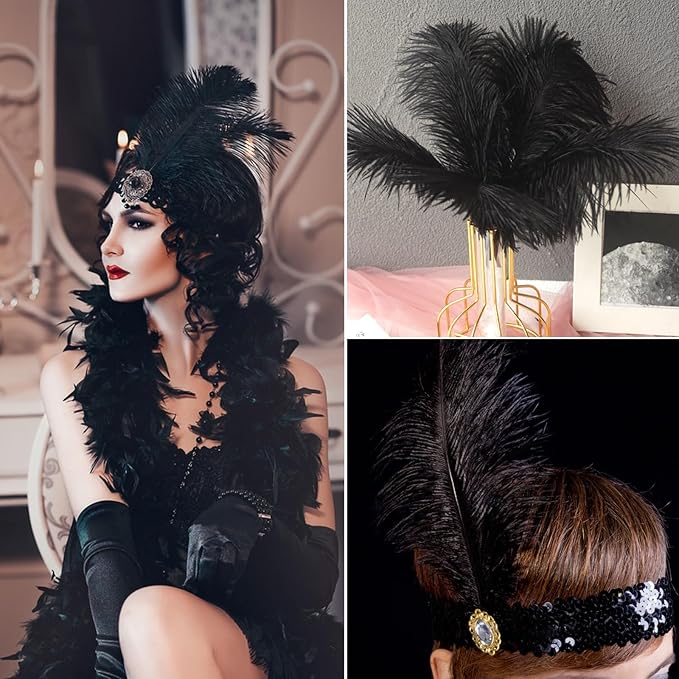 30pcs Black Ostrich Feathers Natural Bulk 11-14inch(28-35cm) Vase Craft Wedding Home Party Centerpieces Christmas Day Decoration