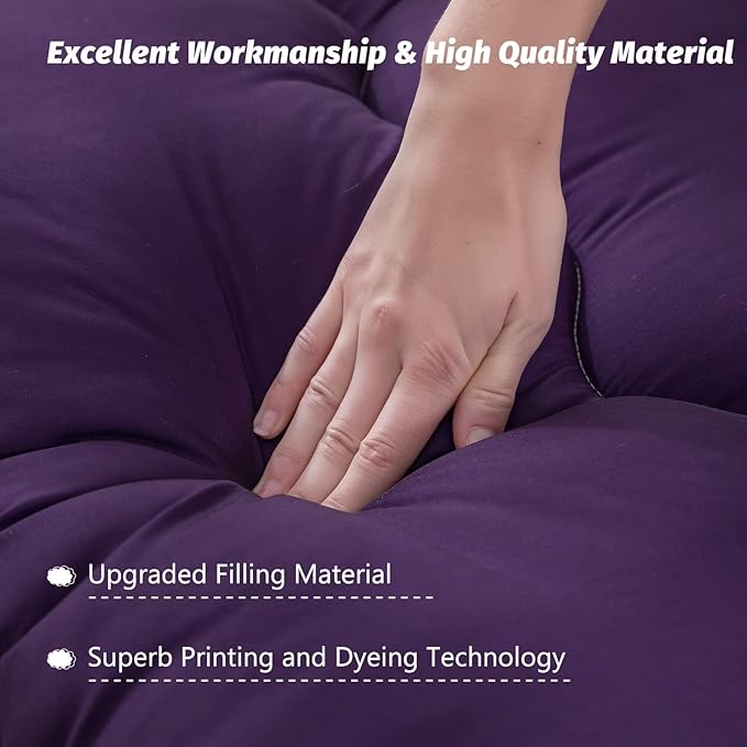 MAXYOYO Japanese Floor Mattress Futon Mattress, Thicken Sleeping Pad Foldable Roll Up Floor Futon for Adults Tatami Mat Dormitory Lounger, Purple, Full Size