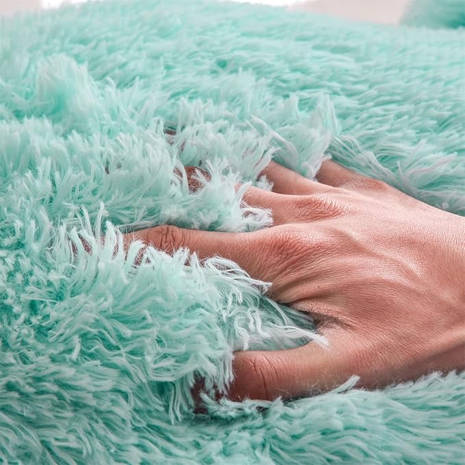 A Nice Night Faux Fur Reading Pillow Bed Wedge Large Adult Children Backrest with Arms Back Support for Sitting Up in Bed/Couch for Bedrest,Aqua