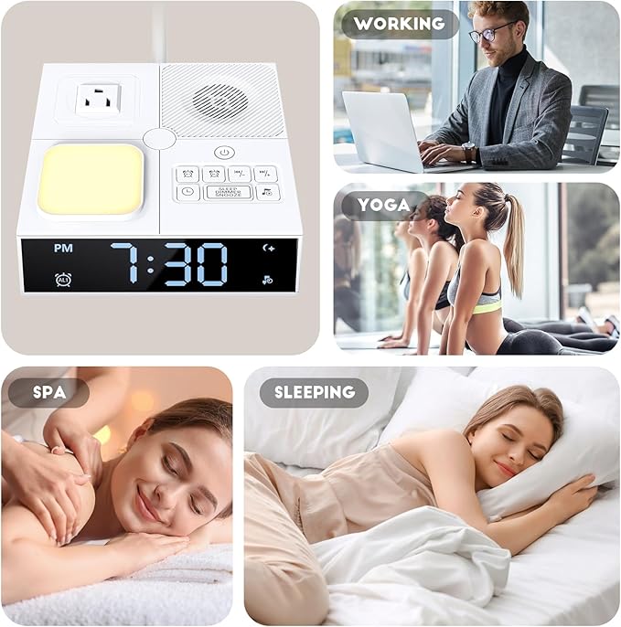 White Noise Sound Machine with Dual Alarm Clock - Soft Night Light 41 Non Looping Sounds USB Port Charger 3 Timers Memory Function 31 Adjustable Volume Sleep Sound Machine for Adult & Home Bedroom