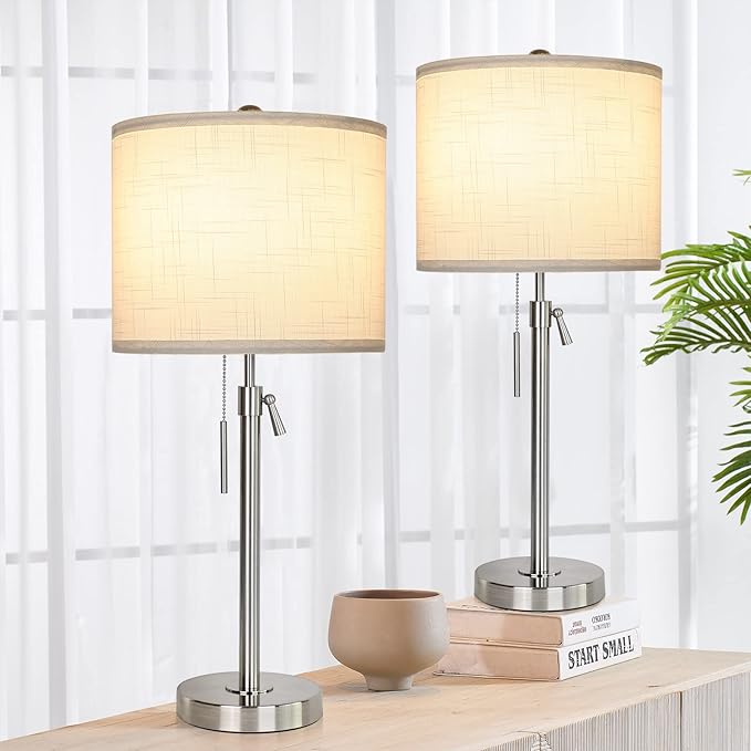 Qingmiao Table Lamps Set of 2, 22" to 30" Adjustable Nightstand Lamps for Bedroom, Dimmable End Table Lamps for Living Room Console Entry Farmhouse Home Decor, New House Warming Gifts