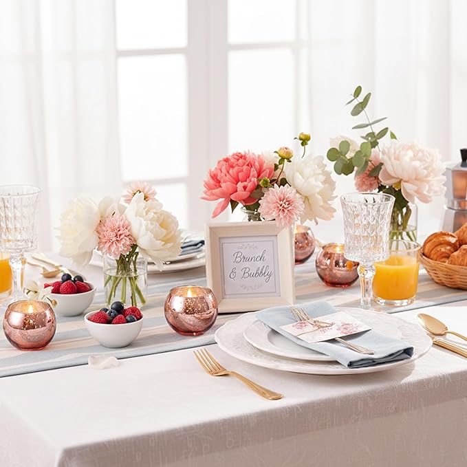 LAMORGIFT 12 Pcs Rose Gold Candle Holders-Rose Gold centerpieces for Birthday Party, Wedding, Bridal Shower, Sweet 16. Mother's Day Brunch Table Decorations