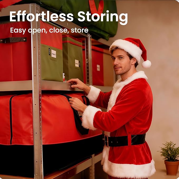 Heavy Duty Christmas Tree Storage Bag for Trees Up to 9ft β Waterproof, 600D Durable Zipper & Handles, Holiday Storage Solution (Black&Red)
