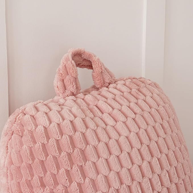 Yaoshuho Fluffy Reading Pillow for Sitting in Bed, Large Backrest Bed Pillow with Arms, Back Support Pillow for Lounging Bedrest, Old Pink