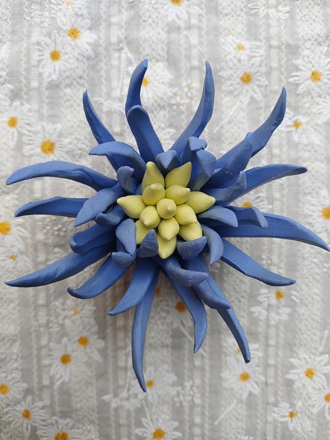 Yimi Flower, 4.72" 3D Handmade Porcelain Flower Wall Art Decor, 3D Ceramic Flower Wall Decor, Home Office Decor, Unique Gift for Home Office Decor,Girls (Dark Blue)