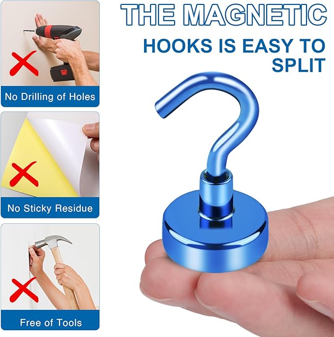 LOVIMAG Magnetic Hooks,30Lbs Magnet Hooks for Cruise Cabin, Cruise Essentials 2026 Hanging, Fridge, Classroom, Refrigerator, Ceiling, Office, Kitchen. Grill, Garage-12Pack,Bule