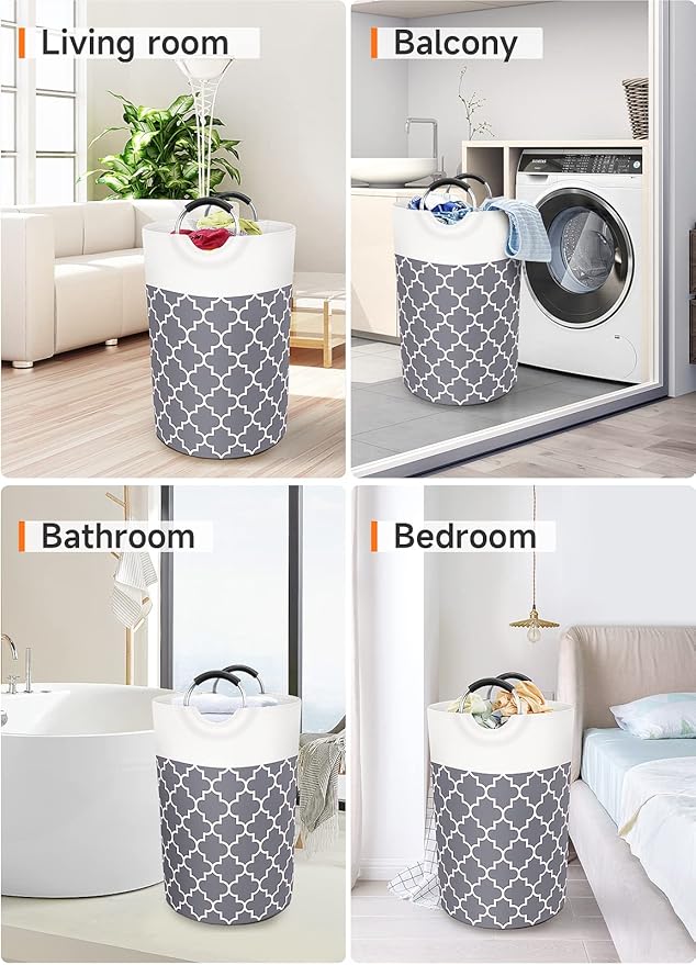 Fabspace Large Laundry Basket Laundry Hamper Bag Washing Bin Clothes Bag Collapsible Tall with Handles Waterproof Travel Bathroom College Essentials Storage for College Dorm, Family (Grey) 75L