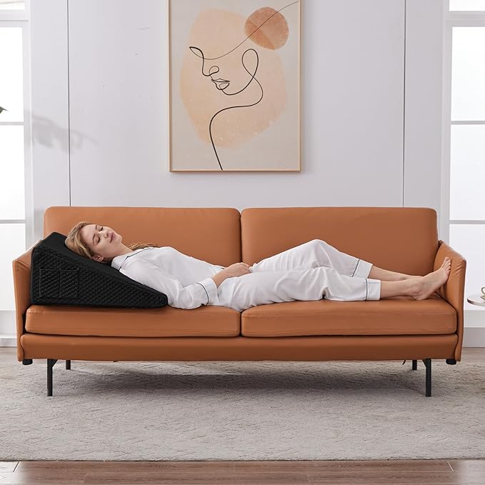 Ruqmuis Wedge Pillow for Acid Reflux, Bed Wedge Pillow for Headboard 10", Pillow Wedge for Back Pain Relief, Post Surgery, Elevated Pillows for Sleeping, Snoring, Triangle Pillow with Cover, Black
