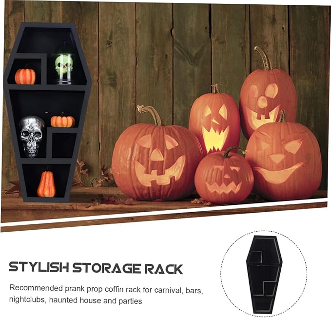 Spooky Coffin Shelf for Gothic Decor Unique Haunted House Compartment Display Rack for Table Storage Lightweight and Multipurpose Halloween Accessory