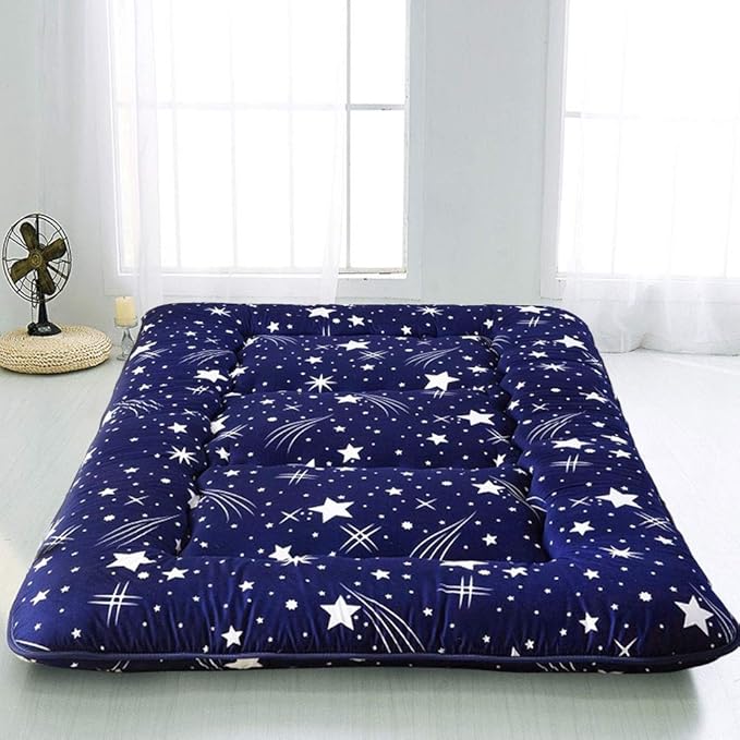 MAXYOYO Navy Starry Sky Japanese Futon Mattress, Tatami Mat Portable Camping Mattress, Kids Sleeping Pad, Foldable Roll Up Floor Lounger Couch, Twin Size with Cover