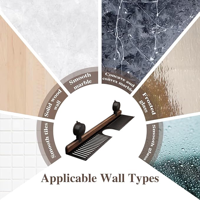 Walnut Bathroom Sink Shelf Over Faucet,2025 New No-Drill Shower Caddy Suction Cup with Strong Adhesion,Stable Over Sink Shower Rack for Easy Drainage,Wall Shelf for Bathroom,Kitchen (15.7IN/40CM)