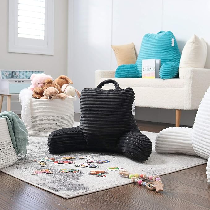 Nestl Reading Pillow for Kids & Teens with Shredded Memory Foam, Luxe Cut Plush Backrest Pillows for Reading and Gaming, for use on Couch, Bed, Floor, Adjustable Support with Washable Cover Dark Grey