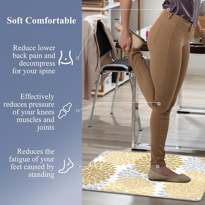 HEBE Anti Fatigue Kitchen Rugs Sets of 2, Non Slip Kitchen Mats for Floor, Waterproof Cushioned Comfort Standing Carpet for Kitchen Sink, Home Office, Laundry Room